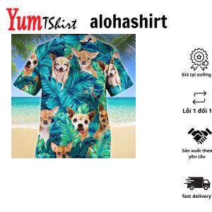 Chihuahua Tropical Hawaii Shirt For Dog Lovers Hiding Chihuahua Dog In Tropical Palm Leaves Pattern Hawaiian Shirt