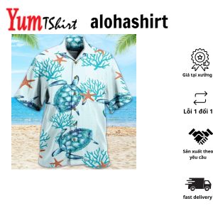 Coastal Life Turtle and Coral Hawaiian Shirt for Beach Lovers