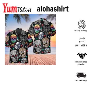 Colorful Diamond Skull 3D Printed Hawaiian Shirt Men Skull Flower Hawaiian Aloha Shirt