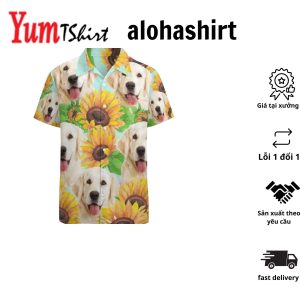 Custom Dog Face Sunflower Shirt Men Front Pocket Beach Shortsleeve Pocket Hawaiian Shirt