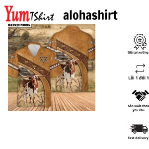 Custom Name Texas Longhorn Leather Pattern Hawaiian Shirt Summer Gift For Men And Women