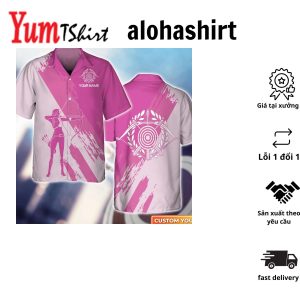 Female Archer Silhouette Pink 3D Hawaiian Shirt Gift For Archer Sport Lovers