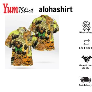 Freaking Room Trick Or Treat Black Cat Pumpkin Spooky Halloween Hawaiian Shirt Unisex Print Aloha Short Sleeve Casual Shirt