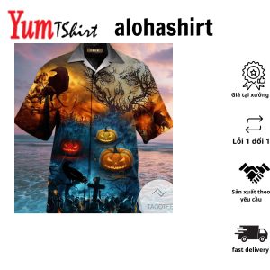 Grinning Black Cats Halloween Hawaiian Shirt For Men Black And Pumpkin Orange Harlequin Pattern Hawaiian Shirt