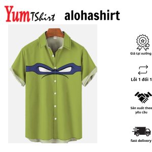 Green Turtle Glasses Knight Cartoon Costume Printing Short Sleeve Aloha Hawaiian Shirt