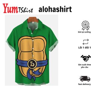 Green Turtle Man Cartoon Costume Short Sleeve Aloha Hawaiian Shirt