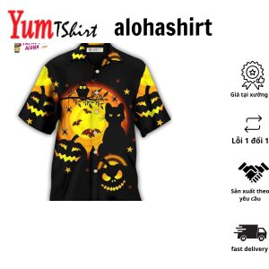 Halloween Awesome Black Cat And Pumpkin Hawaiian Shirt