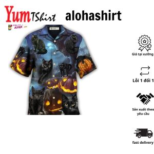 Halloween Black Cat Dark Night Style Aloha Hawaiian Beach Shorts