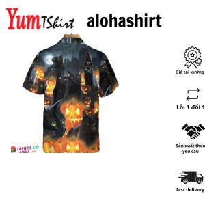 Halloween Black Cat & Pumpkin Hawaiian Shirt Spooky Halloween Shirt For Men And Women