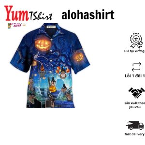 Halloween Night Cat Blue Hawaiian Shirt