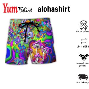 Hippie Mushroom Stay Trippy Little Hippie Colorful Aloha Hawaiian Beach Shorts