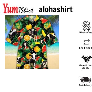 Holstein Friesian Cattle Tropical Fruits All Over Printed 3D Hawaiian Shirt