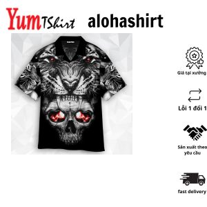 Intricate Tattoo Design with Tiger Skull Hawaiian Shirt