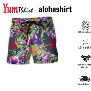 Jurassic Park Dinosaur Happy Trexgiving Stunning Colors Aloha Hawaiian Beach Shorts