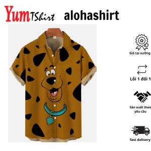 Mascot Funny Cartoon Great Dane Portrait Printing Short Sleeve Aloha Hawaiian Shirt