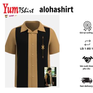 Men’s Geometric Print Retro Bowling Shirt Aloha Style
