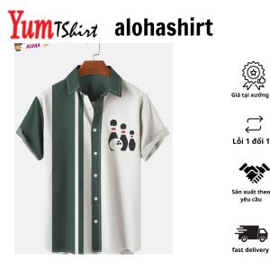Men’s Vintage Bowling Geometric Print Regular Sleeve Aloha Shirt