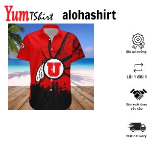 NCAA Utah Utes Custom Text Number Red Black Grunge Hawaiian Shirt