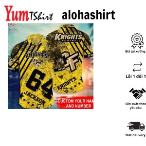 Ncaa Ucf Knights Custom Name Number Gold Hawaiian Shirt Aloha Shirt