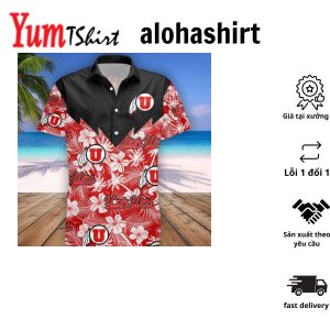 Ncaa Utah Utes Flower Tropical Red Black Hawaiian Shirt Aloha Shirt