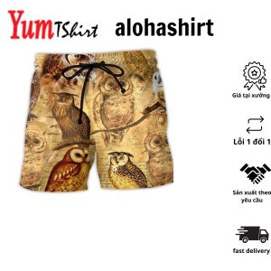 Owl Vintage Wise So Beautiful Aloha Hawaiian Beach Shorts