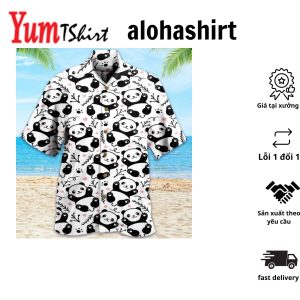 Panda White Pattern Hawaiian Shirt 3D Panda Green Tropical Leaves Hawaiian Shirt Panda Lover Hawaiian Shirt For