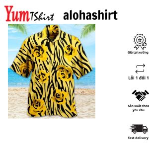 Pattern Made Roses Buds Zebra Yellow Hawaiian Shirt 3D