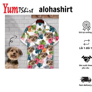 Personalized Cuban Collar Shirt With Dog Face Tropical Flower Create Your Own Hawaiian Shirt For Husband Or Boyfriend