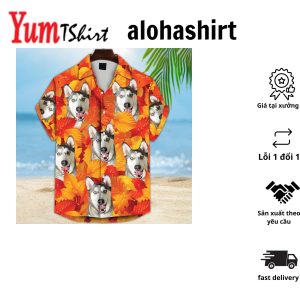 Personalized Puppy Lovers Gift Flowers Pattern NeonOrange Color Hawaiian Shirt
