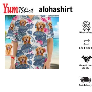 Personalized Photos For Dog Lovers United States Flag Flowers All Over Printed 3D Hawaiian Shirt