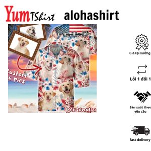 Personalized Photo Upload Dog Men’s Hawaiian Shirt Dog Flowers Pattern ShortSleeve Hawaiian Shirt For Men Women