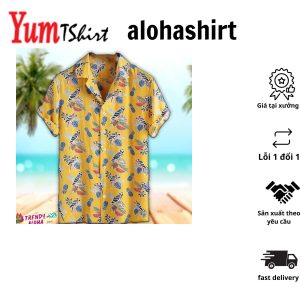 Pineapple Hawaiian Shirt Tropical Fruit Parrot 3D Hawaiian Aloha Beach Shirt
