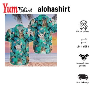 Purrfectly Tropical with Sleek Black Cat Aloha Shirt