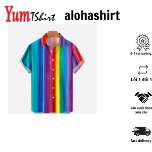 Rainbow Gradient Print Short Sleeve Hawaiian Shirt