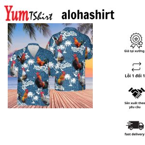 Rooster Tribal Blue Display Vibrant Hawaiian Shirt 3D Edition