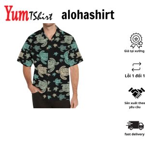 Sea Turtle Stamp Pattern Hawaiian Shirt Turtle Lover Hawaiian Shirt For