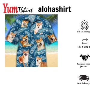 Shiba Inu Dog Lovers Blue Feather Hawaii Hawaiian Shirt