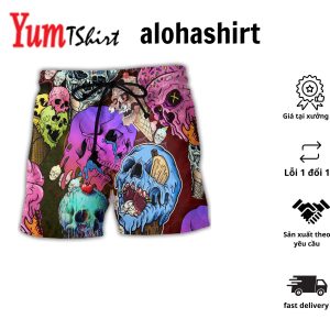 Skull And Ice Cream Color Style Aloha Hawaiian Beach Shorts
