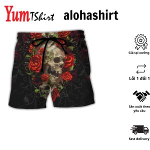 Skull And Roses Art Aloha Hawaiian Beach Shorts