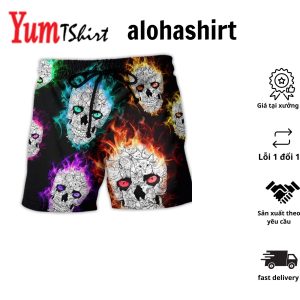 Skull Color Smile Say Hi Fire Aloha Hawaiian Beach Shorts