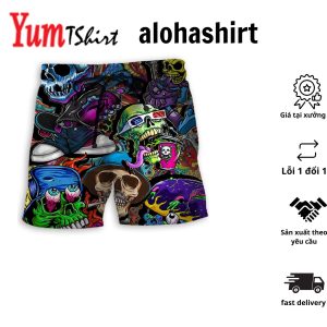 Skull Colorful Lover Style Aloha Hawaiian Beach Shorts