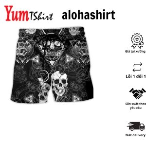Skull Love Black Style Aloha Hawaiian Beach Shorts