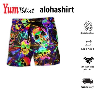Skull Smile Happy And Colorful Aloha Hawaiian Beach Shorts