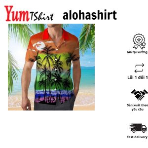 Sunset Palms Hawaiian Shirt with Palm Tree and Sunset Print