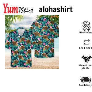Texas Longhorn Amidst Blue Summertime Floral Hawaiian Shirt Print