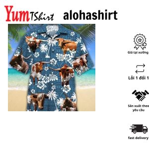 Texas Longhorn Enthusiasts’ Hawaiian Shirt in Blue Tribal
