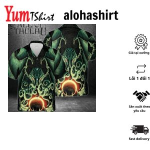 Tropical Aura of Hawaiian Shirt with 3D Cthulhu Reflections