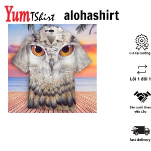 Tropical Island Adventure Shirt with Artistic Owl