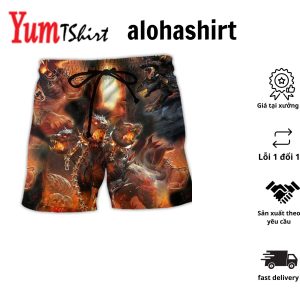 Viking Dare To Fight With Knight Red Cool Aloha Hawaiian Beach Shorts