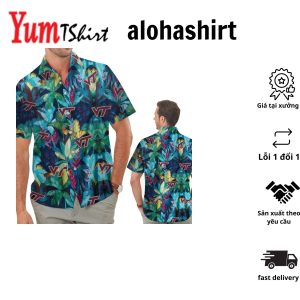 Virginia TecHokies Floral Tropical Men Women Short Sleeve Button Up Tropical Hawaiian Shirt
